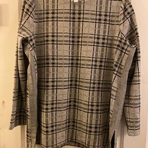 J. Jill Black and Grey Plaid Metallic Tunic, Contrast Trim, Women's Large